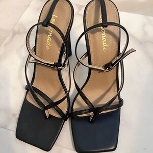 Lemon Black Strappy Sandals with Geometric Design
